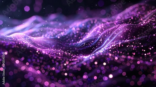Abstract background characterized by a digital wave of purple particles and luminous dots © mainul19islam