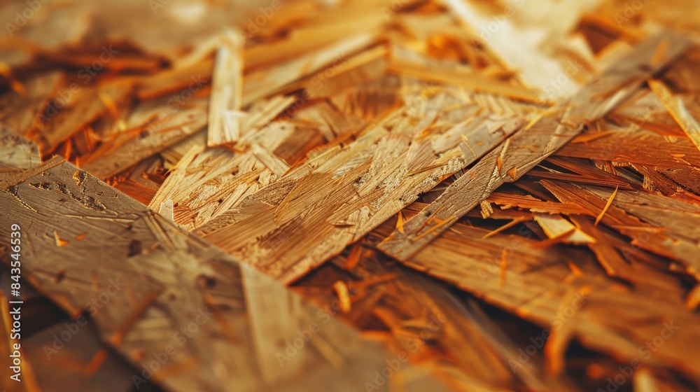 Naklejka premium Close up of oriented strand board covering the ground, showing wood chips and texture