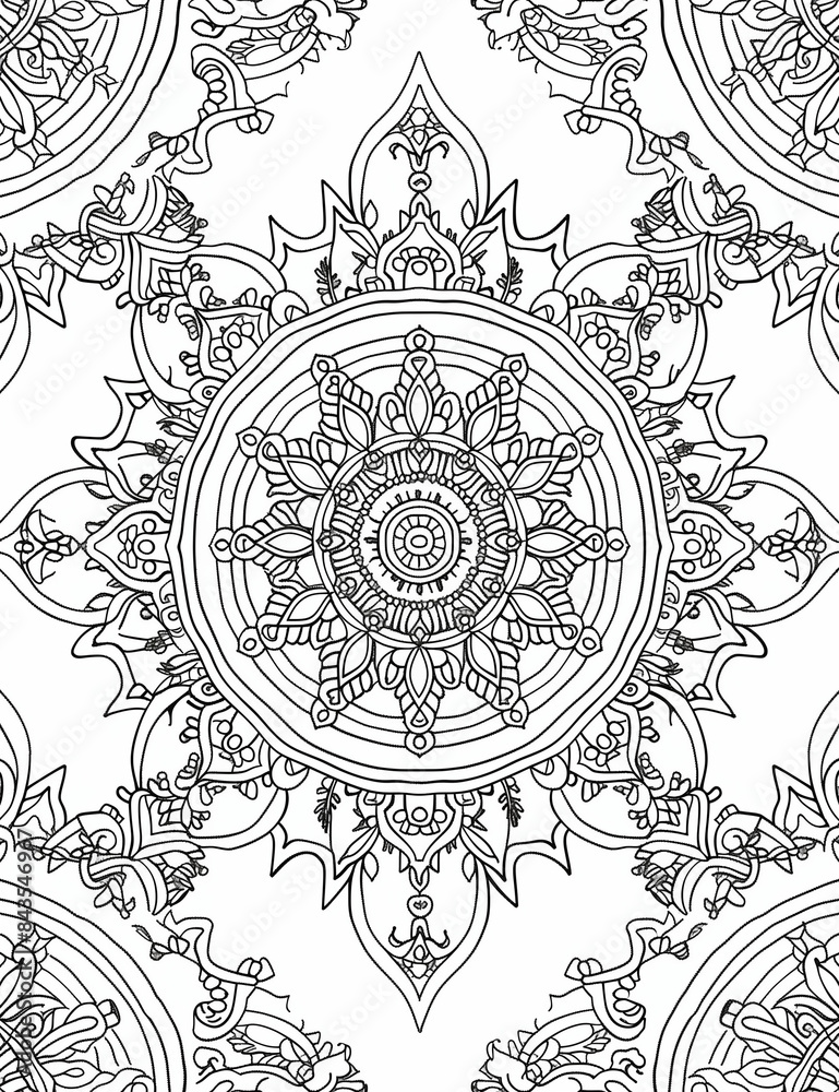Symmetrical Zen: Full Page Mandala Coloring Art for Adults Relaxing