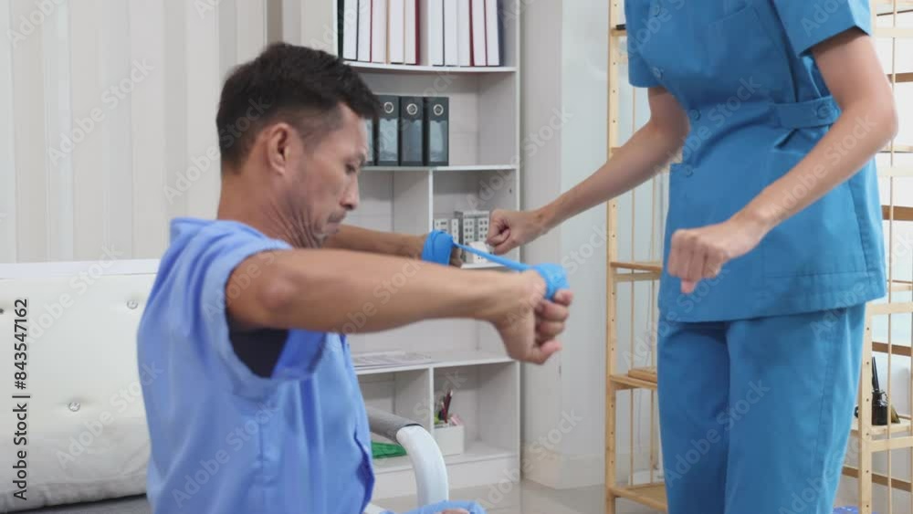 Woman on physiotherapy table lying on the side. Professional physician is massaging back of women , manual therapy and osteopathy Woman on physiotherapy table lying on the side. Professional physician is massaging back of women , manual therapy and osteopathy