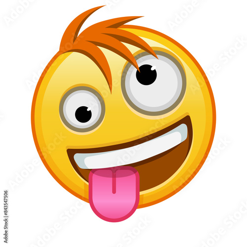 A grinning face with one large and one small eye Large size of yellow emoji smile with hair