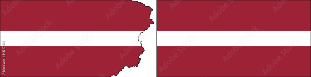Latvia flags vector. Standard flag and with torn edges Latvia flags vector. Standard flag and with torn edges