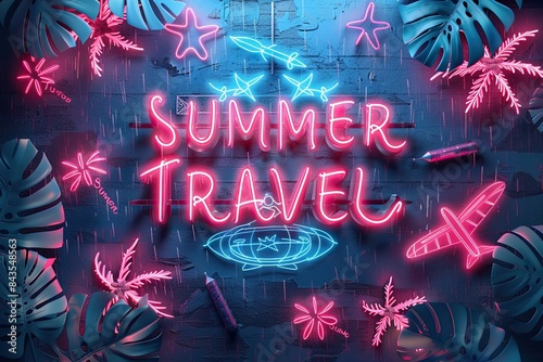 Summer travel Tropical Paradise Glowing neon sign illustration