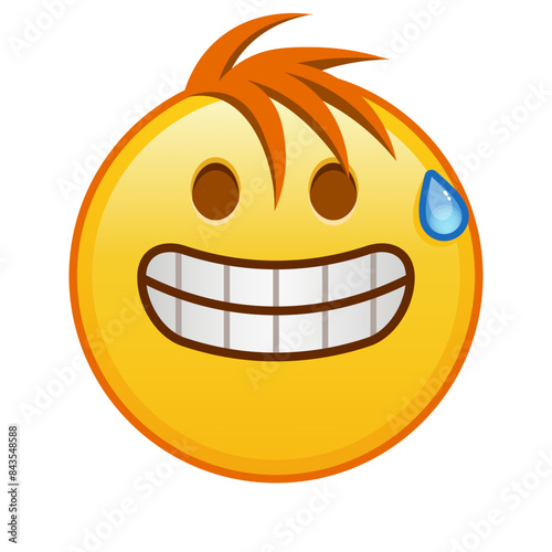 Cuadro en lienzo Grimace on the face Large size of yellow emoji smile with hair