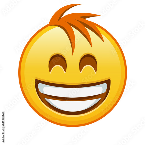 Grinning face with laughing eyes Large size of yellow emoji smile with hair