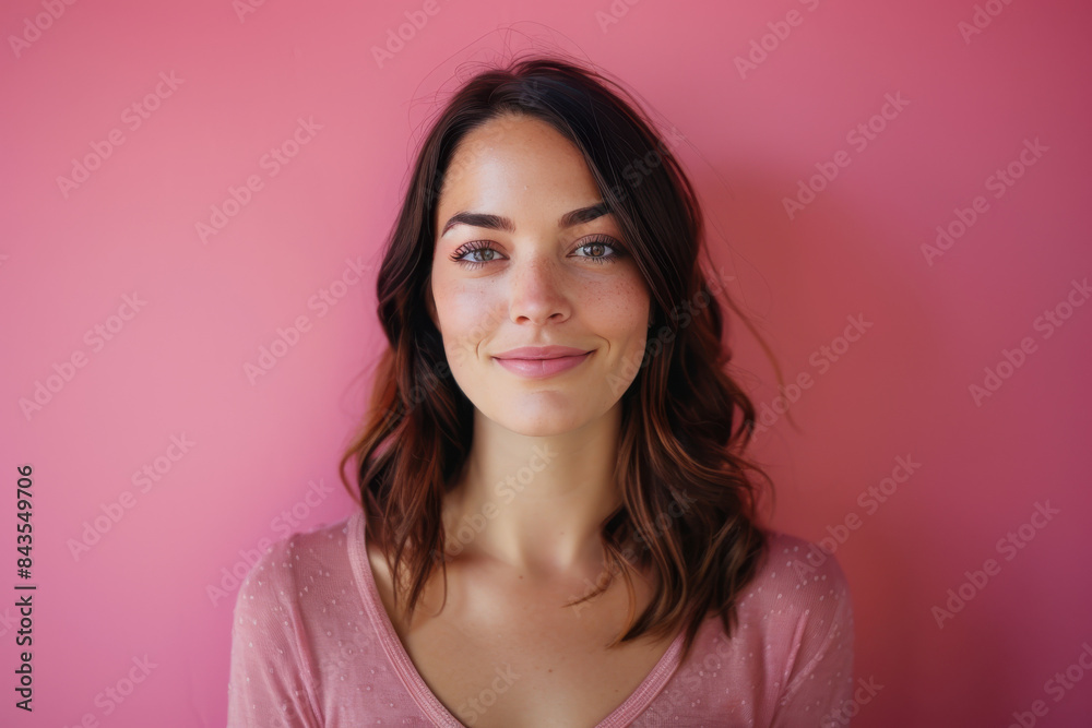 A close up portrait of a young woman with a subtle smile A close up portrait of a young woman with a subtle smile