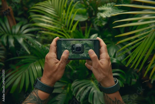 Aerial drone capturing breathtaking view of lush green forest landscape from above photo