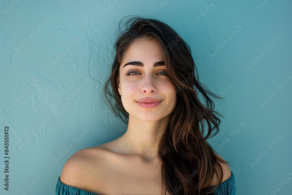 A close up portrait of a young woman with a subtle smile A close up portrait of a young woman with a subtle smile
