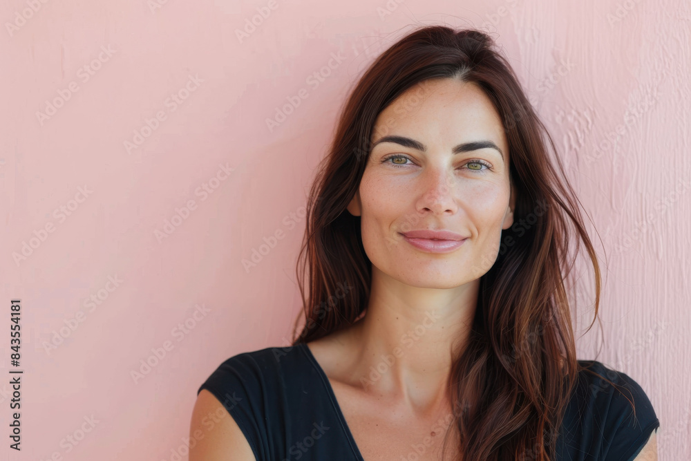 A close up portrait of a young woman with a subtle smile A close up portrait of a young woman with a subtle smile