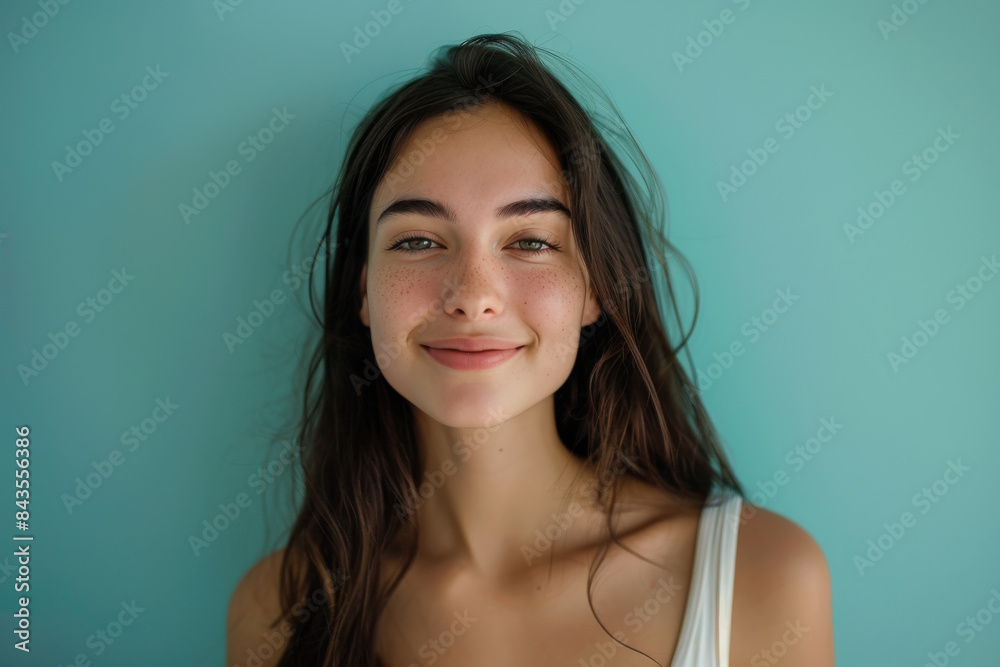 A close up portrait of a young woman with a subtle smile A close up portrait of a young woman with a subtle smile