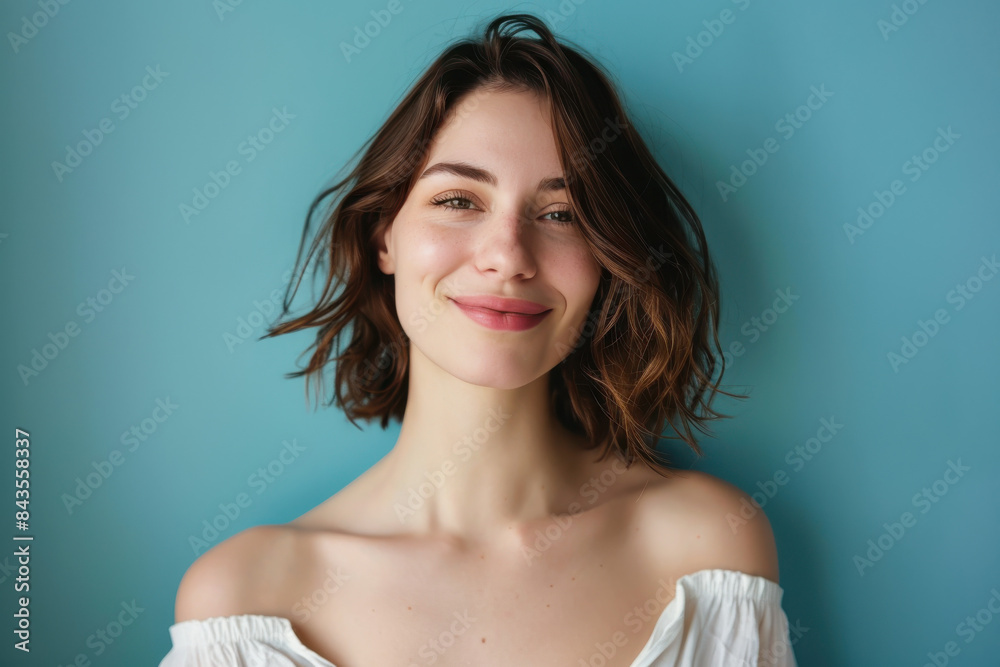 A close up portrait of a young woman with a subtle smile A close up portrait of a young woman with a subtle smile