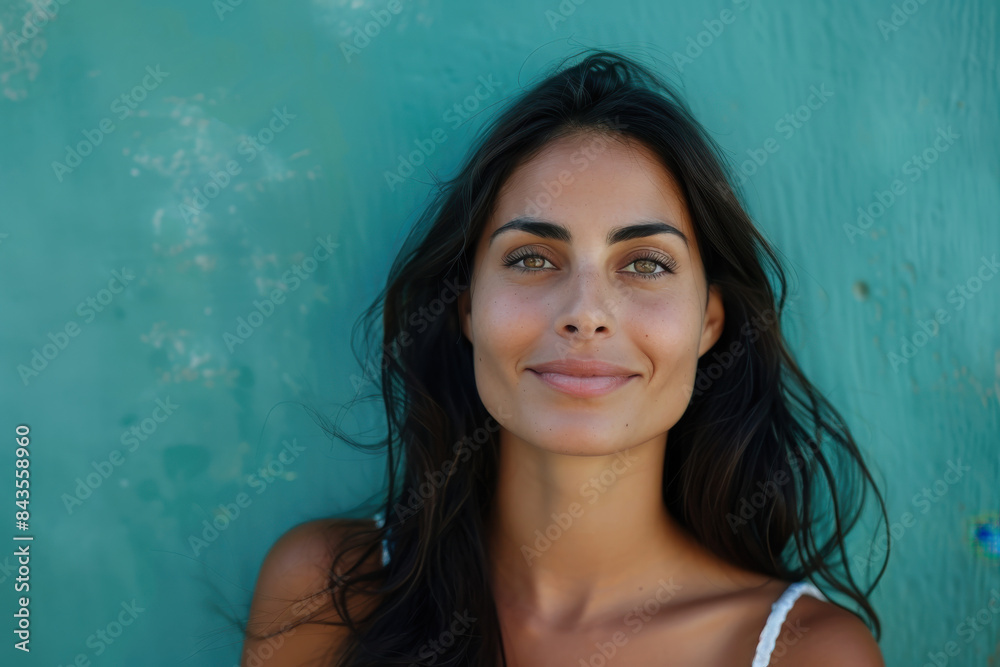 A close up portrait of a young woman with a subtle smile A close up portrait of a young woman with a subtle smile