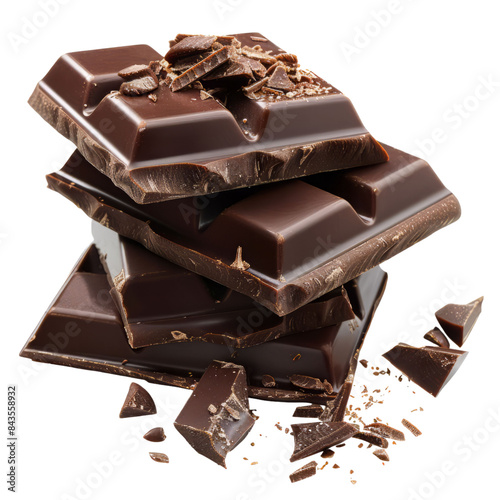 Stack of Dark Chocolate Pieces with Chocolate Shavings