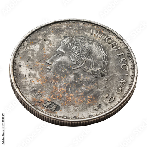Close-up of Old Coin With Scratches and Tarnish