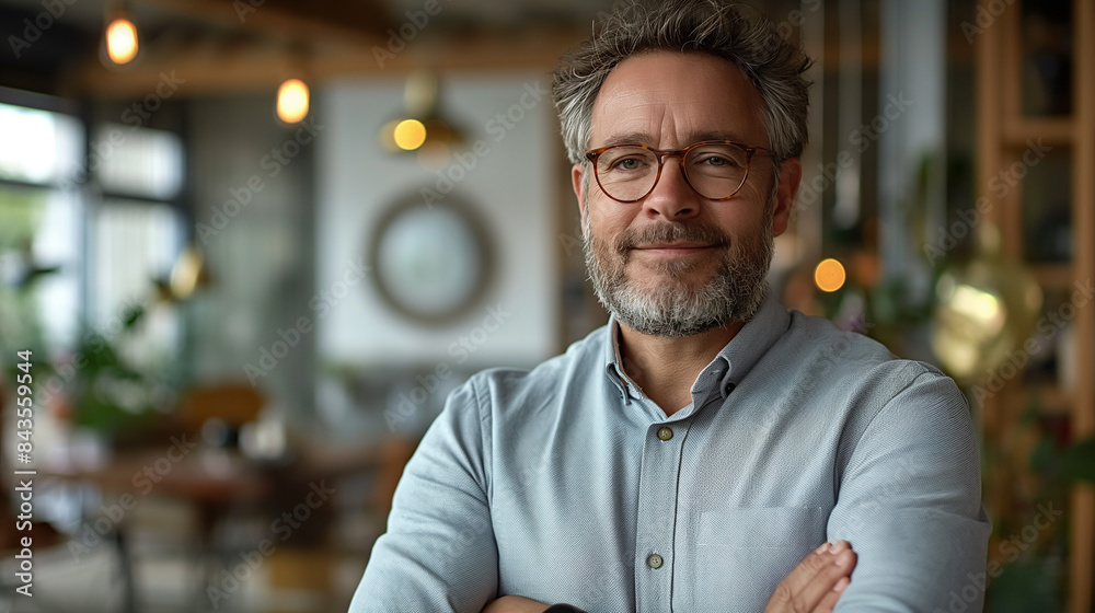 Fototapeta premium A confident CEO standing in front of a company logo.
