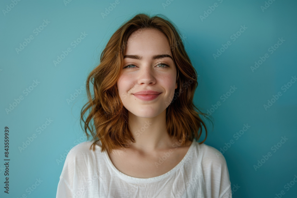 A close up portrait of a young woman with a subtle smile A close up portrait of a young woman with a subtle smile