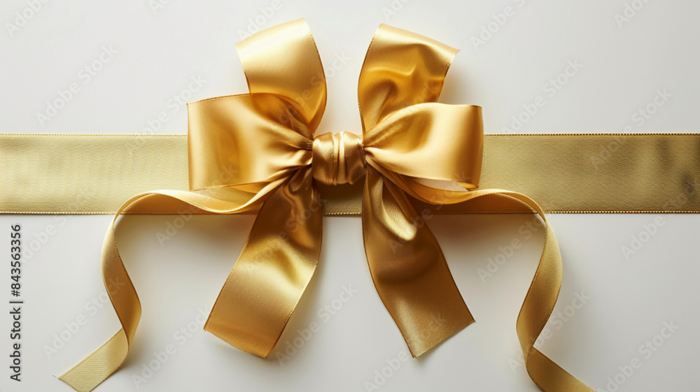 Fototapeta premium Golden Ribbon Bow for Christmas and Anniversary Gifts