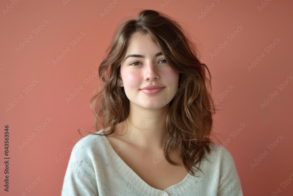 A close up portrait of a young woman with a subtle smile A close up portrait of a young woman with a subtle smile