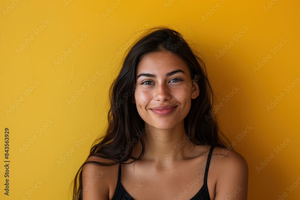 A close up portrait of a young woman with a subtle smile A close up portrait of a young woman with a subtle smile