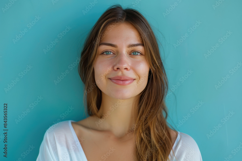 A close up portrait of a young woman with a subtle smile A close up portrait of a young woman with a subtle smile