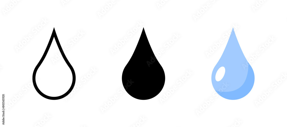 Water Drops Set Icons. Linear, silhouette and flat style. Vector icons. Water Drops Set Icons. Linear, silhouette and flat style. Vector icons.
