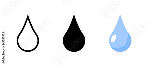 Water Drops Set Icons. Linear, silhouette and flat style. Vector icons.