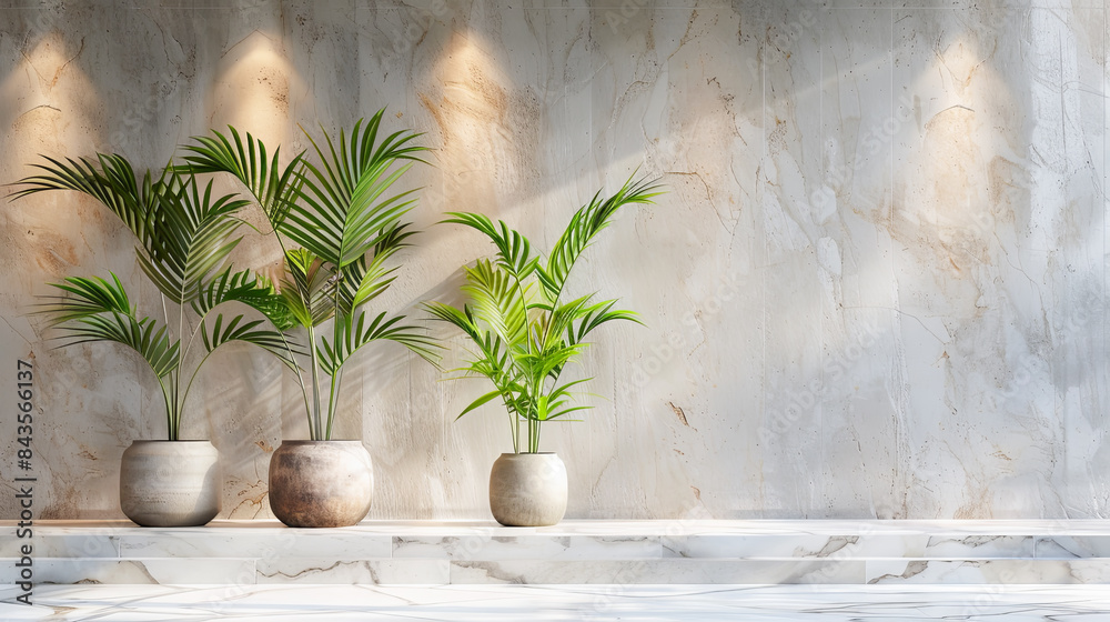 Photo inspiration: Textured Availabilityminimalist Indoor Plants For Apartment Walls Reference: Modern Minimalist Interior Design With Potted Plants On Marble Shelf