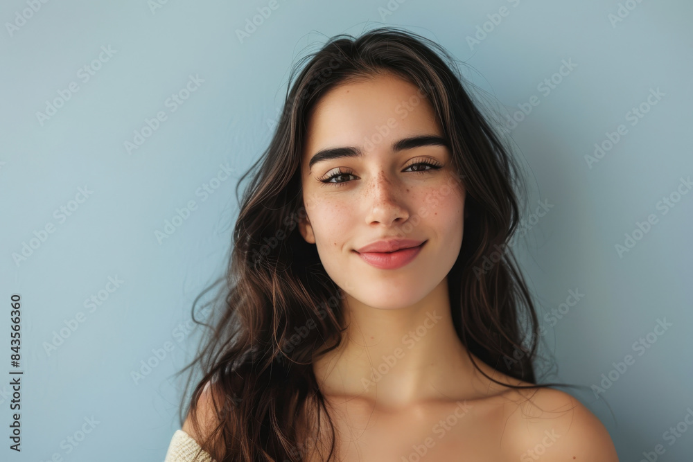 A close up portrait of a young woman with a subtle smile A close up portrait of a young woman with a subtle smile
