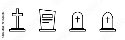 Tombstones Set Icons. Cross icons. Linear style. Vector icons.