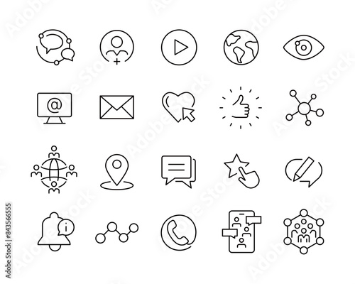 Social Media Icons - Vector Line. Editable Stroke. 