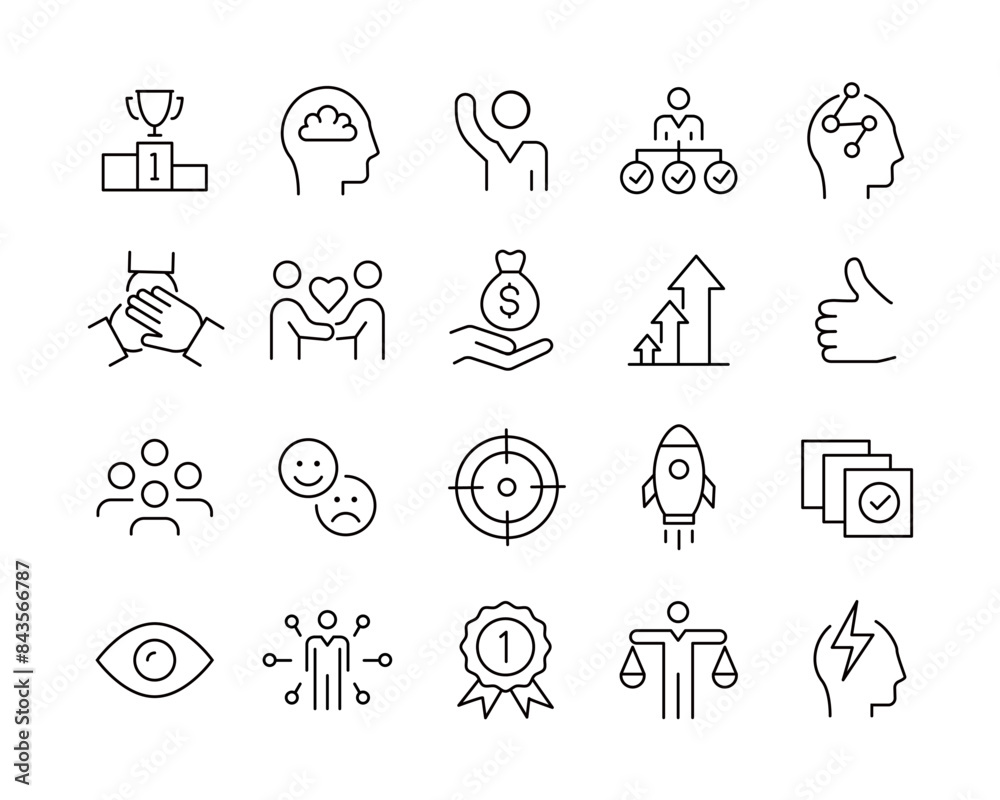 Fototapeta premium Core Values Icons - Vector Line. Editable Stroke. 