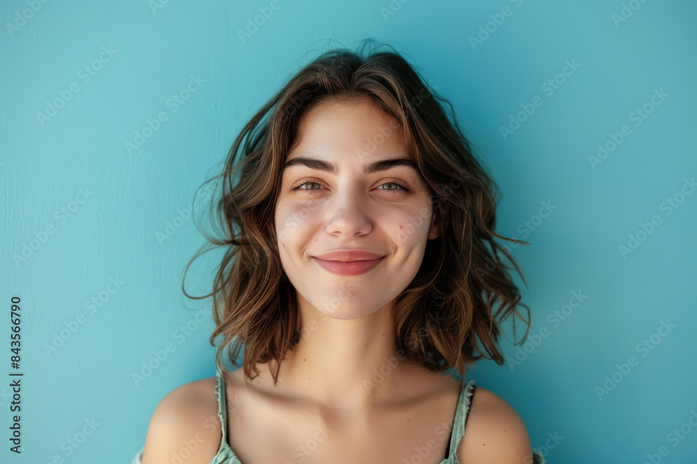 A close up portrait of a young woman with a subtle smile A close up portrait of a young woman with a subtle smile