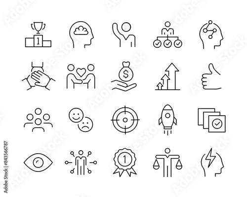 Core Values Icons - Vector Line. Editable Stroke. 