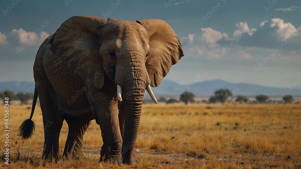 Fototapeta premium An Elephant's Presence in the African Savannah