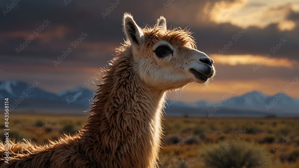 Obraz premium A cute alpaca grazes 