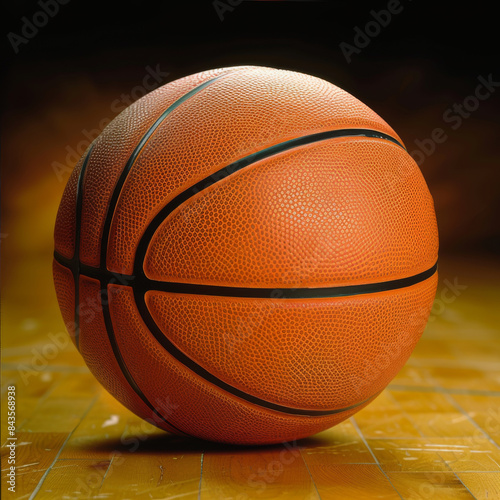 Detailed view of a basketball, highlighting its textured surface and black lines, isolated on a white background. © khonkangrua