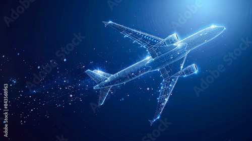 Abstract Futuristic Airplane Flying In The Sky Digital Technology Background Travel Tourism Transport Concept 3D Rendering Illustration