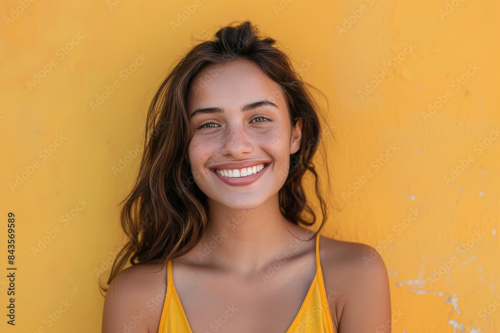 A close up portrait of a young woman with a subtle smile A close up portrait of a young woman with a subtle smile