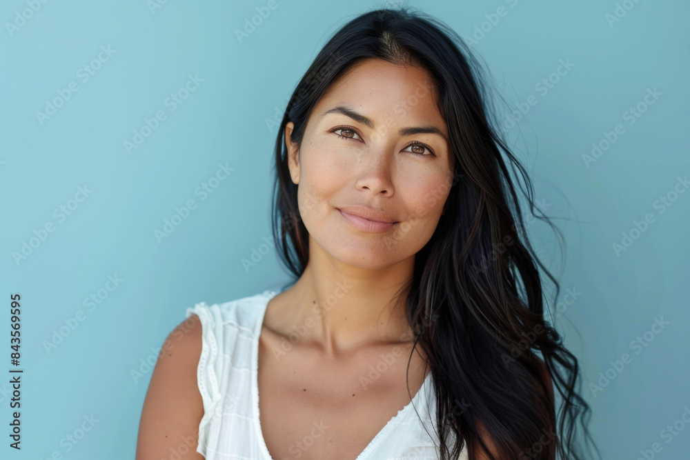 A close up portrait of a young woman with a subtle smile A close up portrait of a young woman with a subtle smile