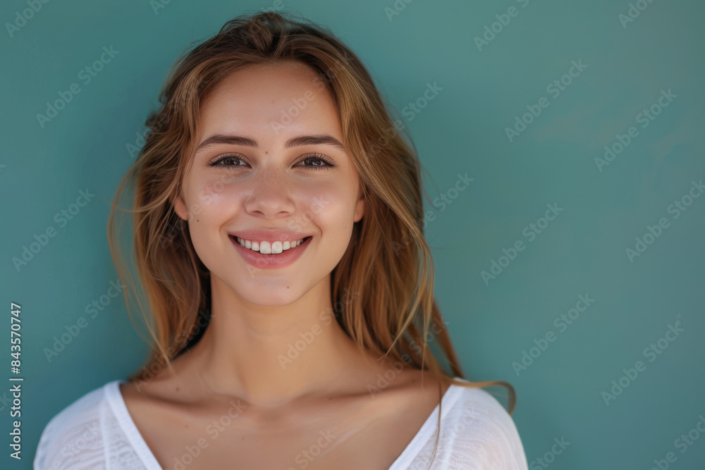 A close up portrait of a young woman with a subtle smile A close up portrait of a young woman with a subtle smile