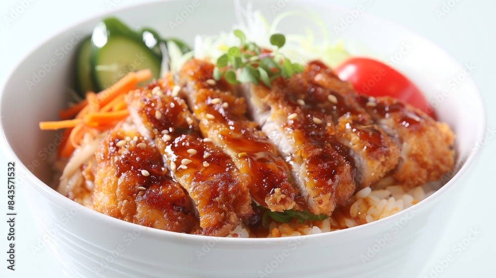 Teriyaki Pork Donburi. Japanese deep-fried pork with teriyaki sauce and rice Teriyaki Pork Donburi. Japanese deep-fried pork with teriyaki sauce and rice