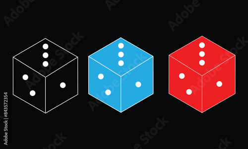 Dice collection. Game dice in isometric design. 