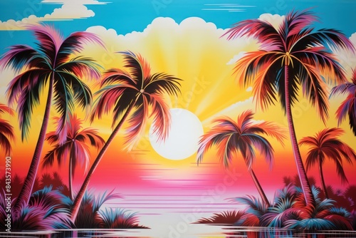 Coconut trees art outdoors painting.