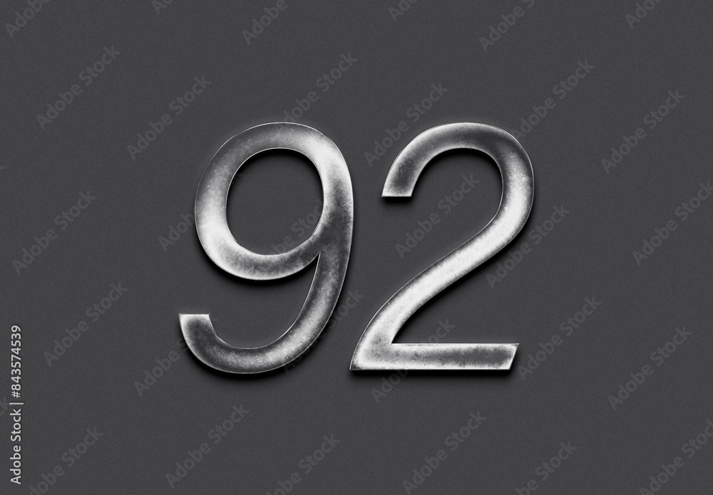 Chrome metal 3D number design of 92 on grey background. Stock ...