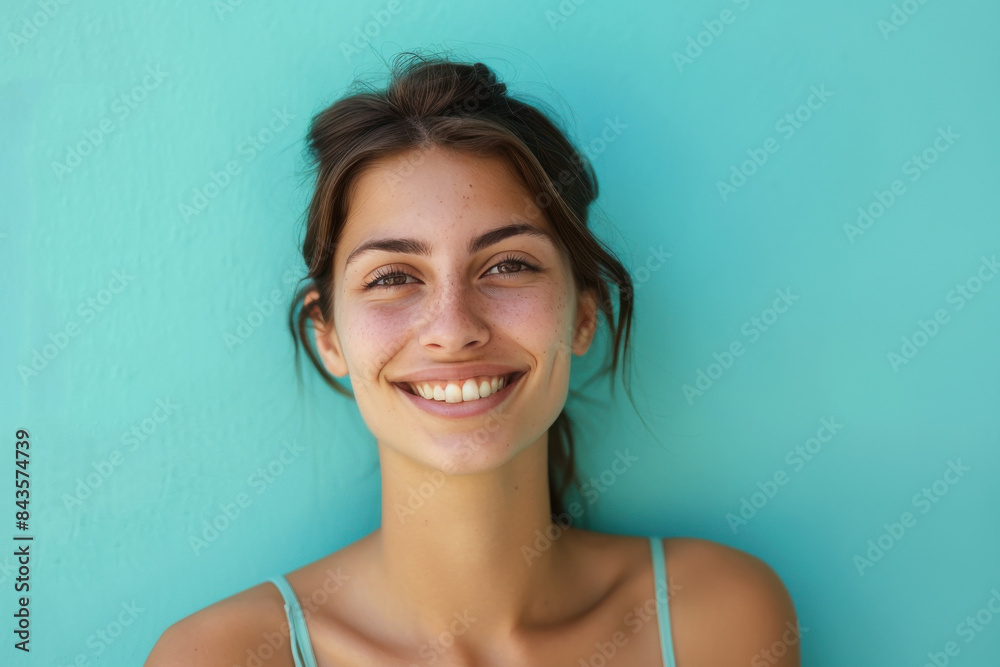 A close up portrait of a young woman with a subtle smile A close up portrait of a young woman with a subtle smile