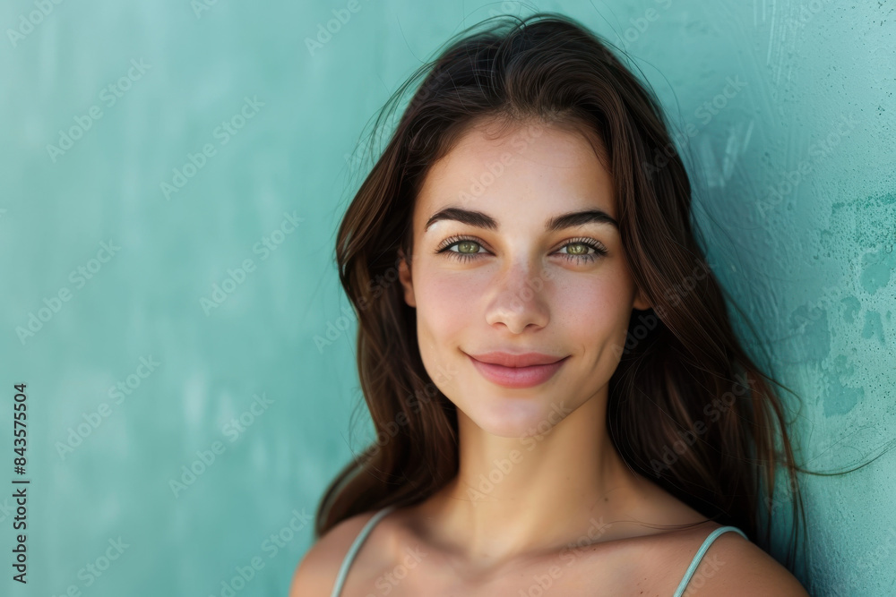 A close up portrait of a young woman with a subtle smile A close up portrait of a young woman with a subtle smile