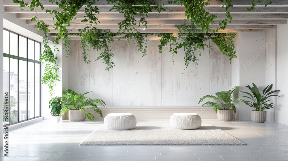 Interior of modern living room with green plants - 3D Rendering Stock ...
