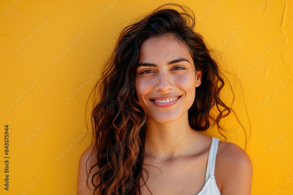 A close up portrait of a young woman with a subtle smile A close up portrait of a young woman with a subtle smile