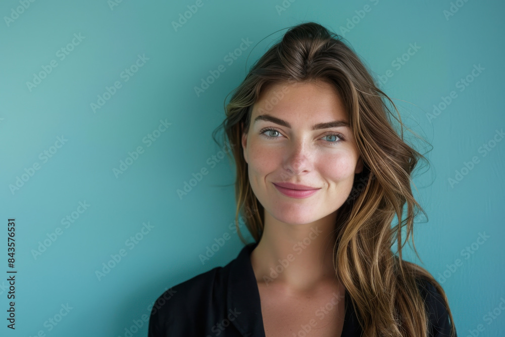 A close up portrait of a young woman with a subtle smile A close up portrait of a young woman with a subtle smile