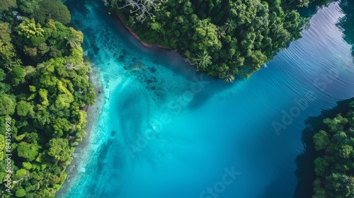 Aerial View of a Lush Green Island Coastline With Turquoise Waters and Coral Reefs